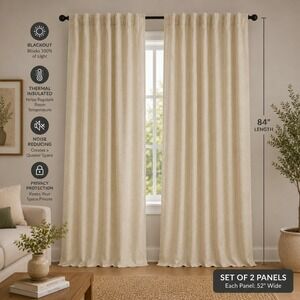 Brooks Brothers Beige Textured Cotton Lined Curtain‎ Panels Back Tab Neutral 2pc